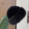 Women Winter Hat Thick Plush Faux Fur Heat Retention Windproof Mongolia Style Bucket Hat Solid Color Outdoor Cycling Skiing Panama Cap