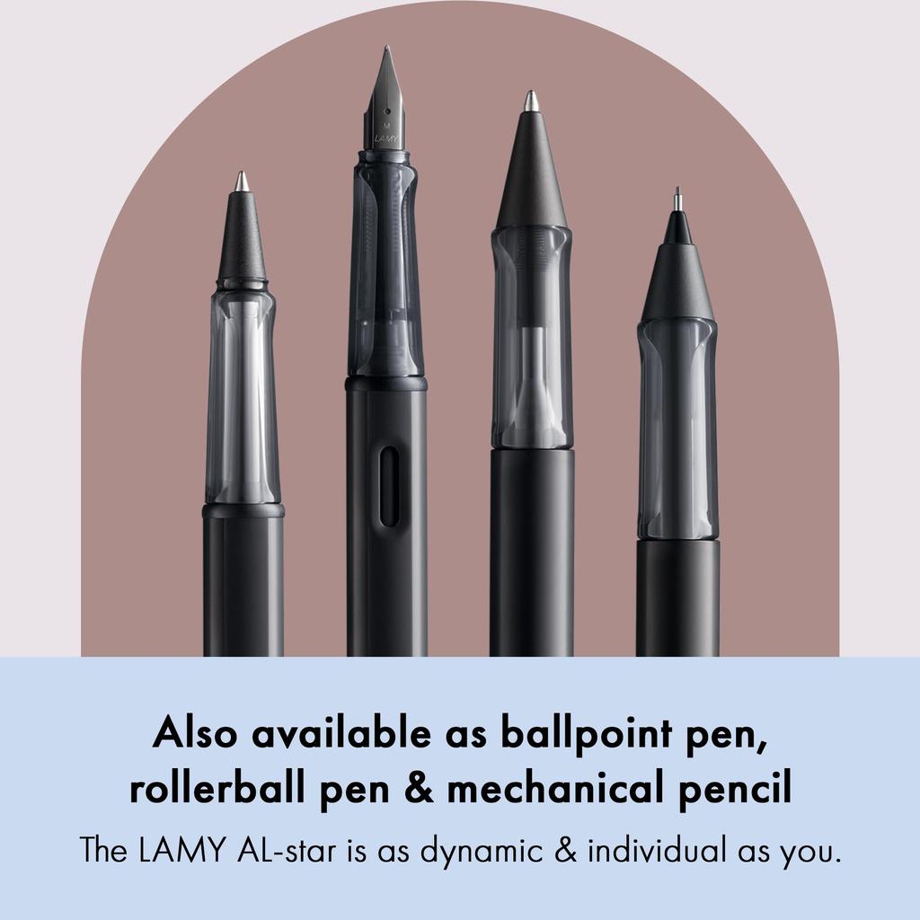 Lamy Черная перьевая ручка Эргономичная ручка и черное стальное перо Размер F Легкий алюминиевый корпус LAMY T 10 с синим картриджем AL-star - - - - Для правшей