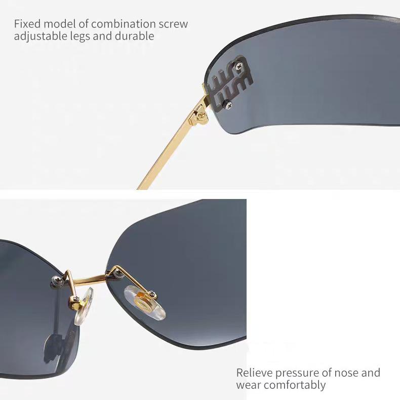 Light Luxury Frameless Curved Metal Sunglasses with Personalized Y2k Millennium Hot Girl Style, Popular Street Photography Trend Sunglasses