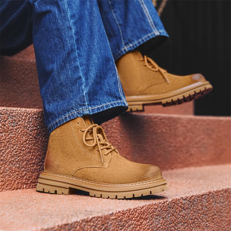 Мужские зимние бархатные ботинки Мартина на высокой платформе, в британском ретро-стиле, большие желтые ботинки, повседневные универсальные рабочие ботинки 6220-J