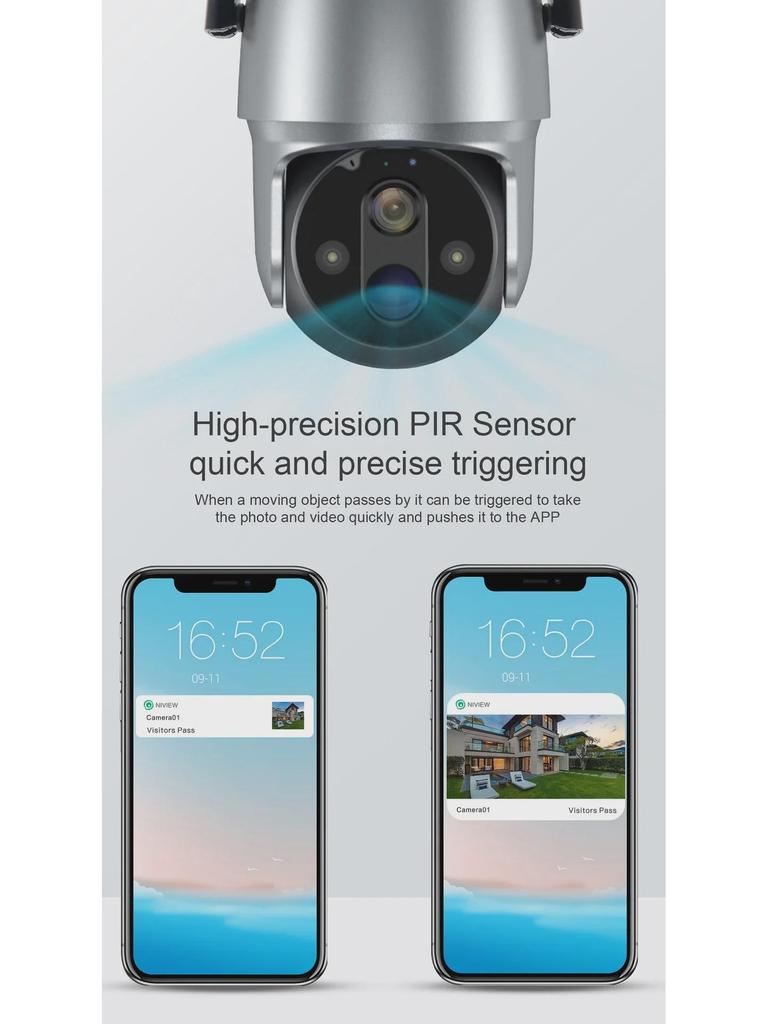 White Solar-Powered 360° WiFi Camera: 1080P Full-Color Night Vision