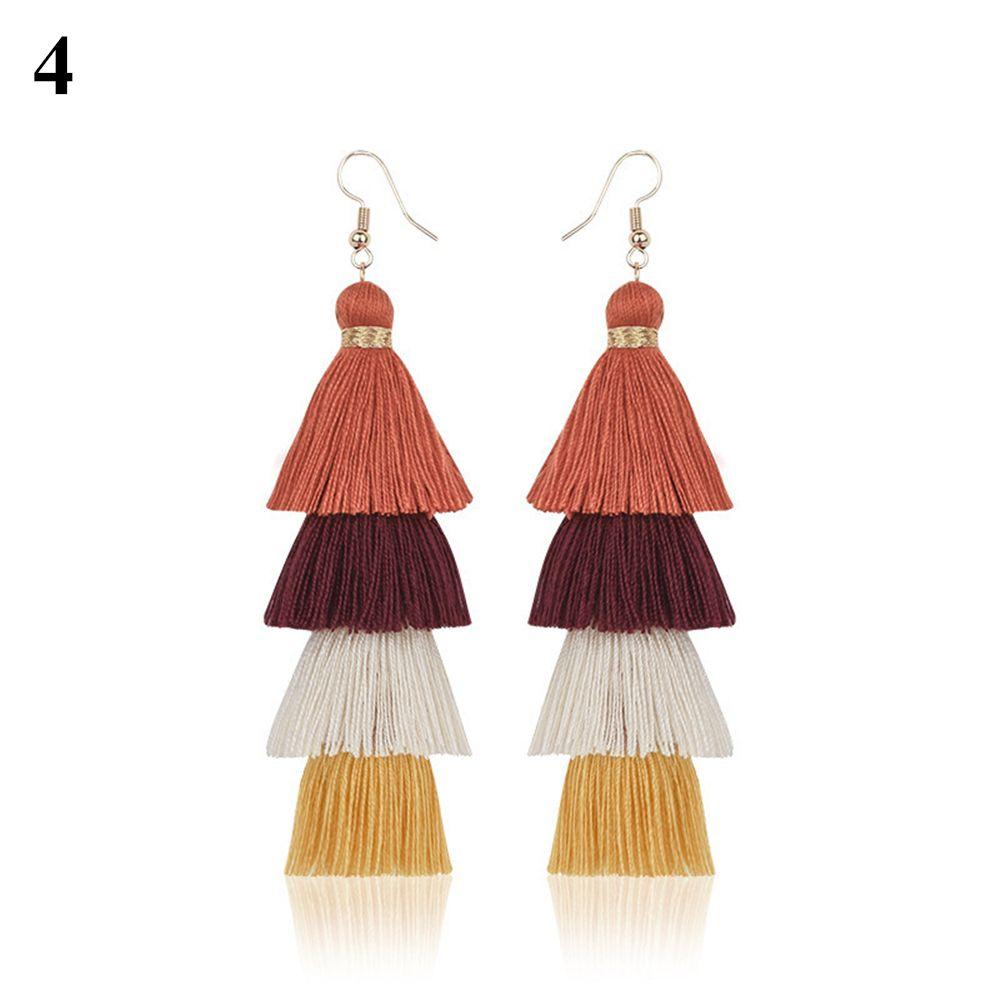 Ethnic Gradient Boho Ear Stud Dangle Drop Earrings Multilayer Drop Long Tassel Earrings Bohemian