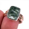 Natural Seraphinite Gemstone 925 Solid Sterling Silver Two Tone Ring S.8.5 Y5r69