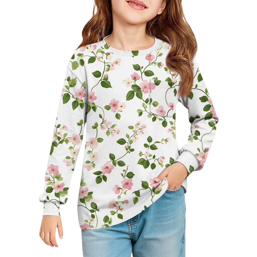 Girls' Long Sleeve Blouse - Round Neck Soft Waist Tunic