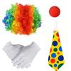 Halloween Clown Cosplay Costume Kit Wig Red Nose Gloves Vest Tie Shoe Men Women Adults Party Stage Performance Clown Dress-up Prop Clothes Accessories