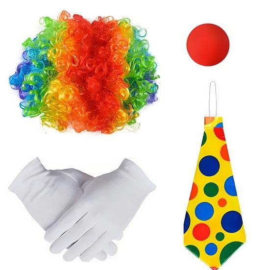 Halloween Clown Cosplay Costume Kit Wig Red Nose Gloves Vest Tie Shoe Men Women Adults Party Stage Performance Clown Dress-up Prop Clothes Accessories