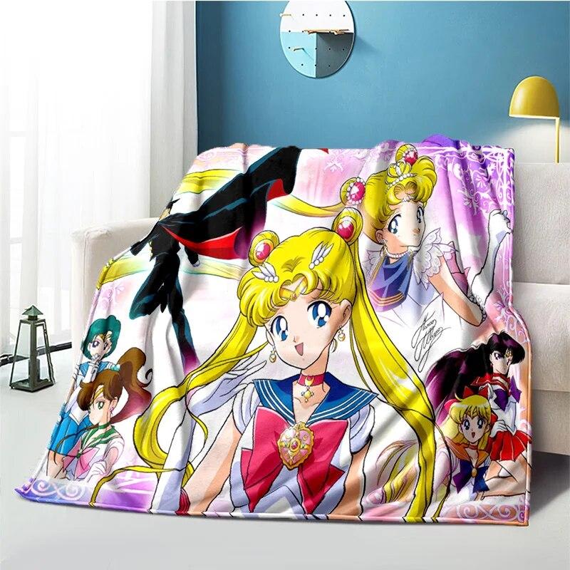 Cute Japanese Cartoon Plush S-Sailor Moons Blanket Light Four Seasons Family Light Sheet Sofa Cover Travel Warm Blanket
