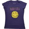 Nirvana Xerox Smiley Pink Ladies T Shirt (Purple)