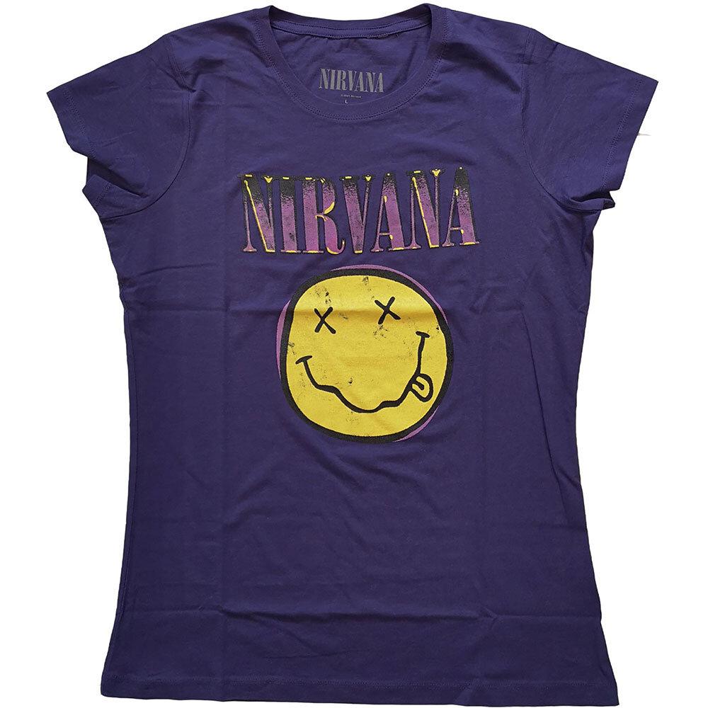 Nirvana Xerox Smiley Pink Ladies T Shirt (Purple)