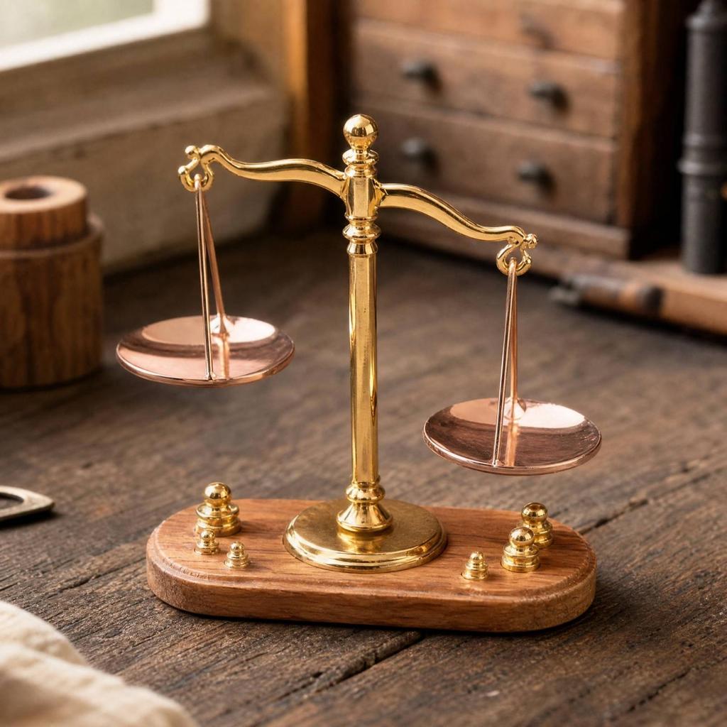 Miniature Balance Scale with Weighing Pans for Craft Displays