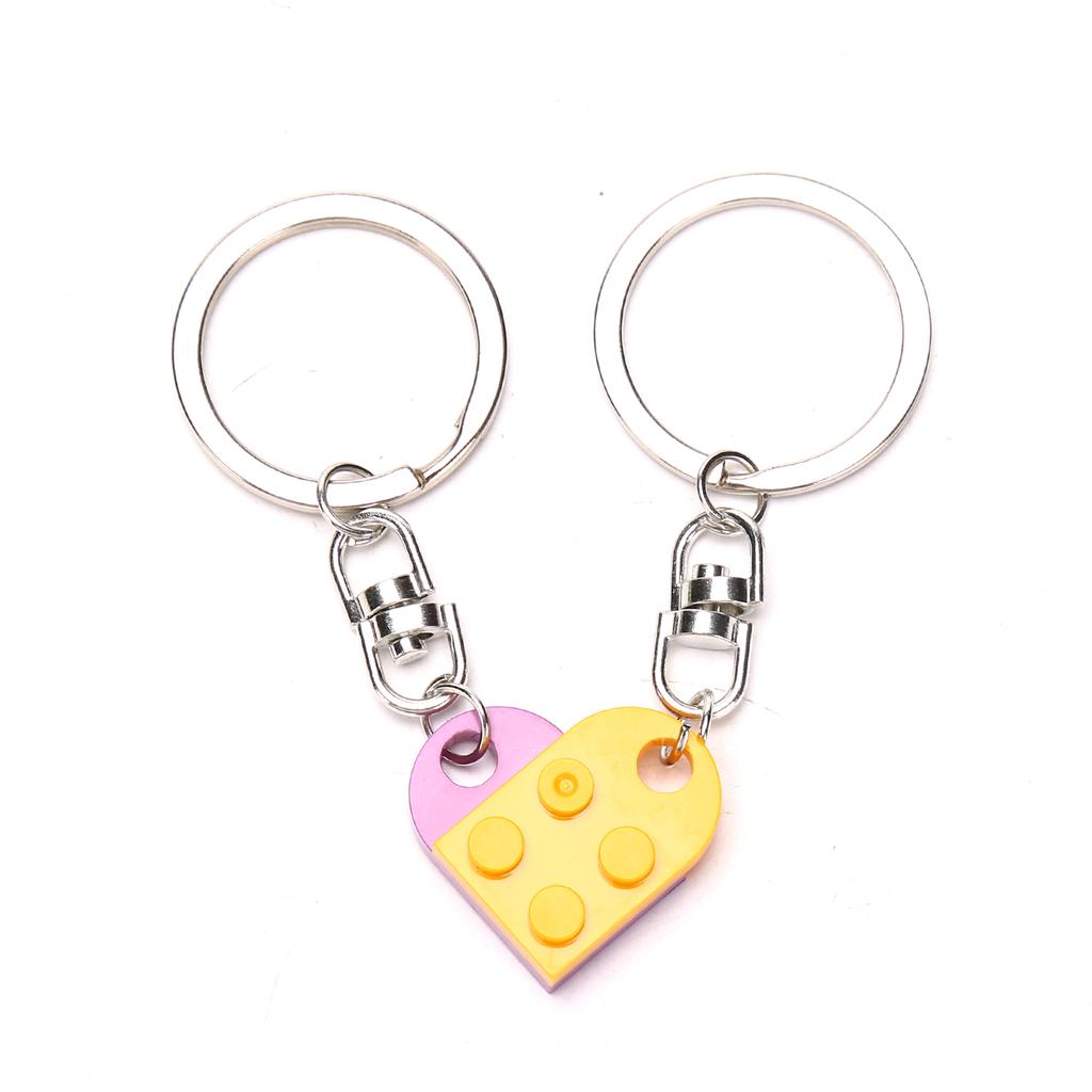2Pcs Love Heart Brick Keychain For Couples Friendship Birthday Jewelry Gift