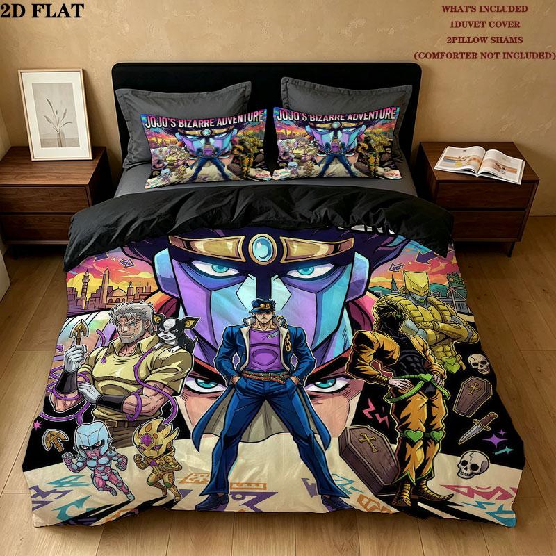 Jojos Bizarre Adventure Pattern Bedding Quilt Set Quilt Cover Pillowcase Home Birthday Gift(1 * duvet cover + 2 * pillowcase, without core)