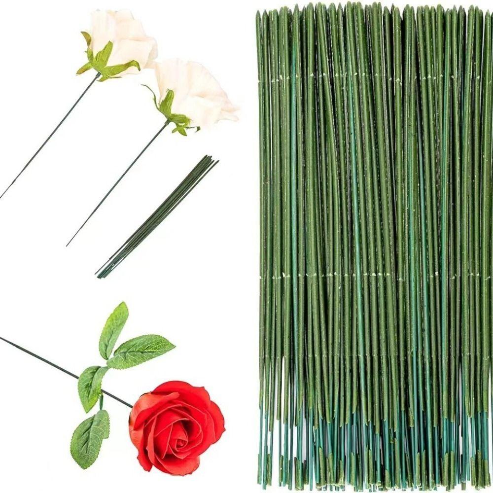 100Pcs Green Flower Stem Iron Wire DIY Handmade Manual Accessory Material Rose Stem Crafts Artificial Flower Stem