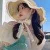 Straw Hat Ins Lace-up Hollow Straw Hat Women's Summer Travel Sun Protection Beach Seaside Sun Hat Lace Edge Sun Hat