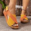 Women's Contrast Color Wedge Sandals, Peep Toe Slingback Soft Sole Shoes, Comfy Outdoor Summer Sandals