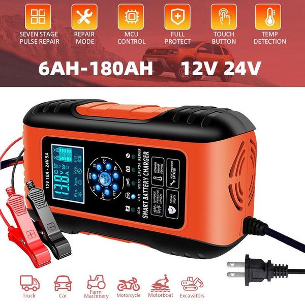 Интеллектуальное устройство для обслуживания аккумуляторов. Зарядное устройство для аккумуляторов на 10 А, 24 В и 12 В. Автомобильное зарядное устройство с ЖК-дисплеем. США. Автомобильное зарядное устройство. Импульсный стартер AGM/GEL.