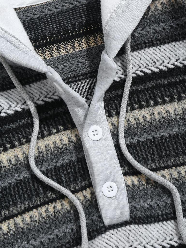 ZAFUL Пушистый свитер с капюшоном на четверть пуговицы и цветными блоками