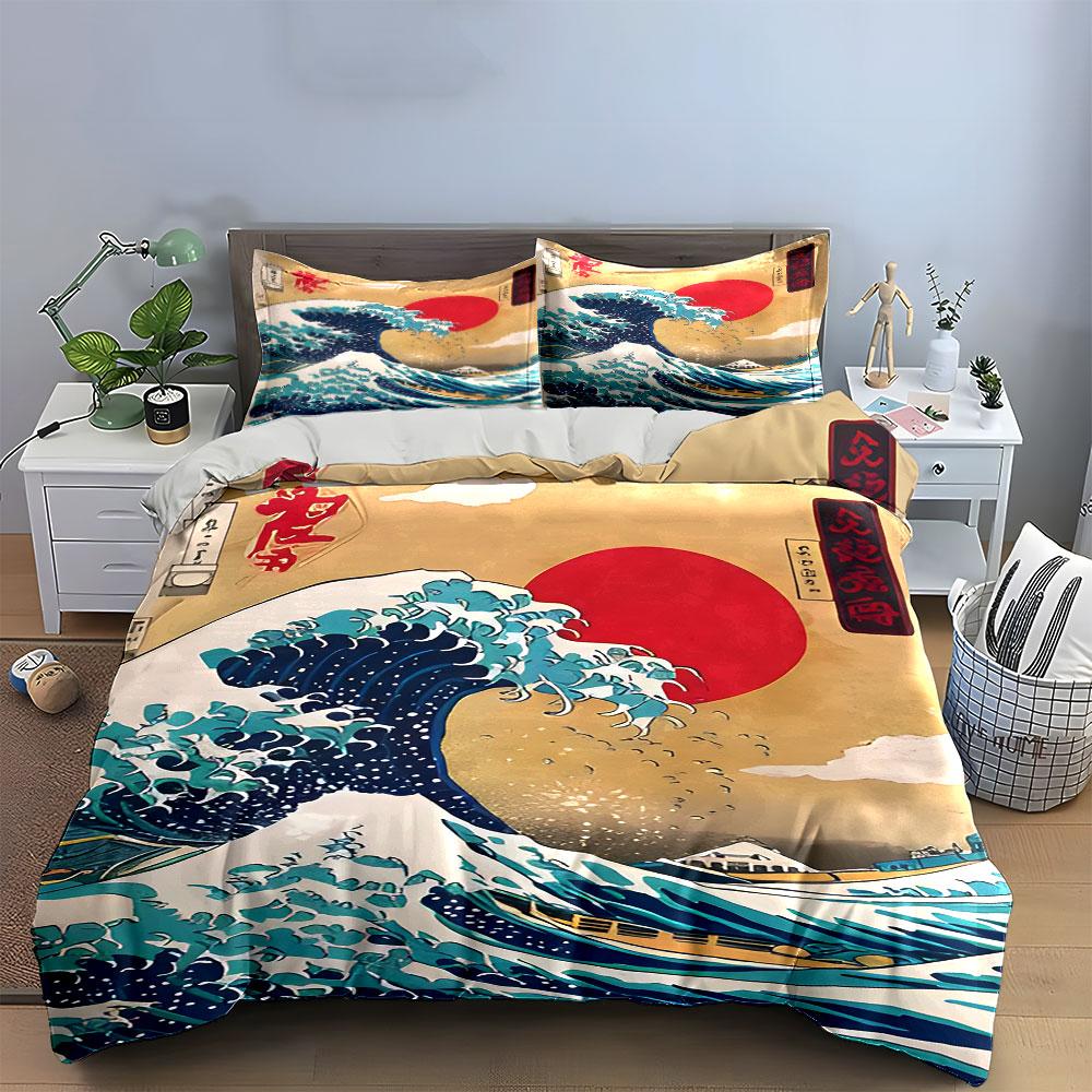 Majestic waves embrace sunrise. Bedding sets Duvet covers Pillowcases(1* Duvet Cover 2* Pillowcases without duvet insert)