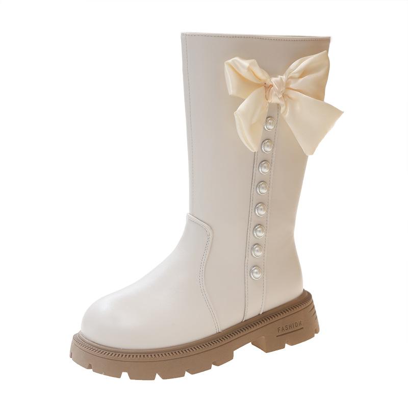 Детские высокие сапоги с бантом, модные зарубежные сапоги для девочек