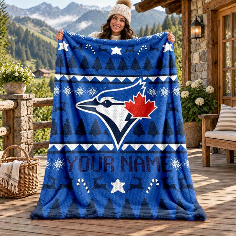 Blue Jays Academy Custom Name Flannel Blanket Personalized Soft Warm Plush Throw Blanket Customized Gift for Family Friends