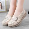 Women's Genuine Leather Wedge Platform Shoes - Thick-Soled, Hollow Design, Large-Size, Perfect for Middle-Aged Moms
