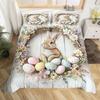 Easter Rose Rabbit Duvet Cover Cute Bunny Happy Easter Bedding Set Full for Kids Boys GirlsRustic Flower Animal Comforter Cover