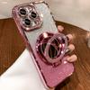 For iPhone 16E Pro Max Luxury Plating Flash Mirror Holder Stand Diamond Frame For iPhone 11 12 13 14 15 16 Plus Protective Cover