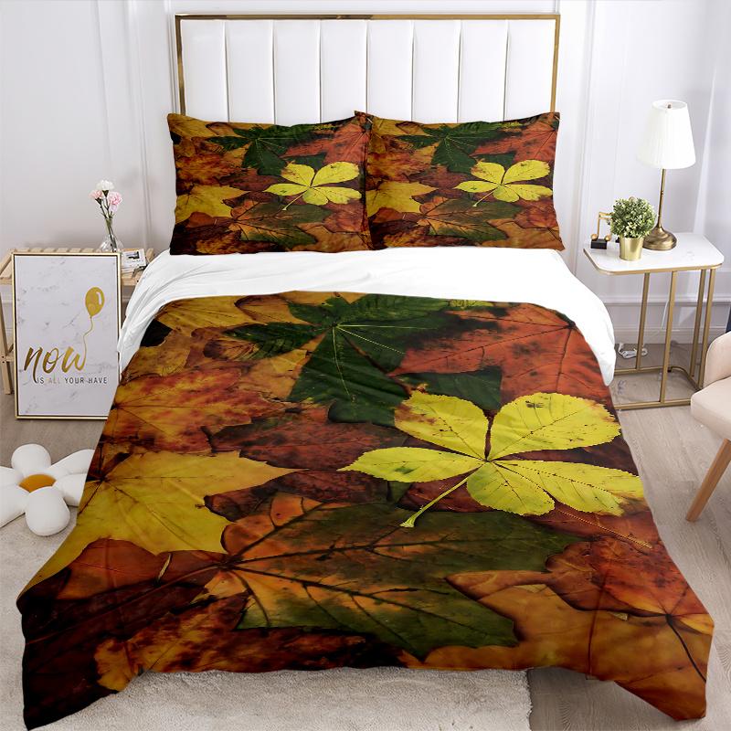 3pcs Autumn's Palette Printed Quilt Set, Includes 1 Quilt Cover and 2 Pillowcases