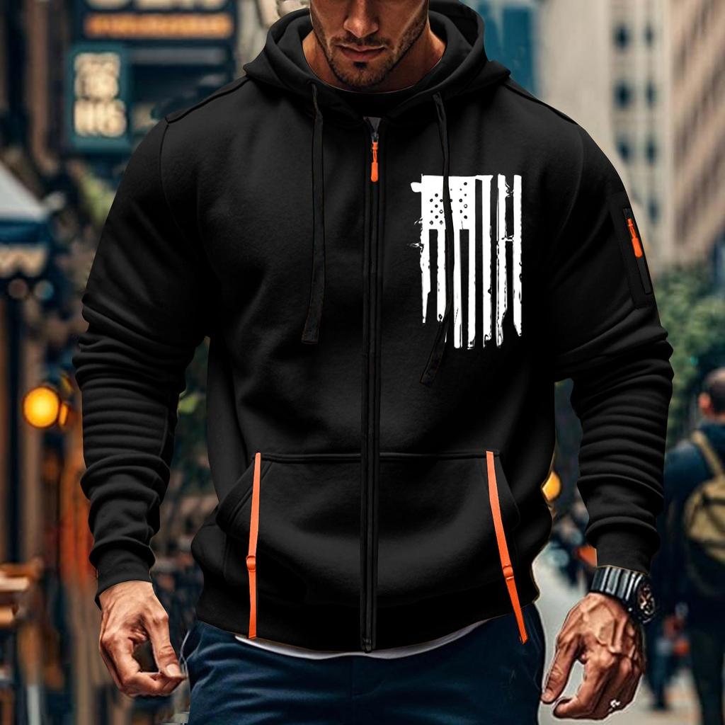 Мужская спортивная повседневная толстовка с капюшоном, кардиган с капюшоном на молнии, многокарманное пальто с капюшоном