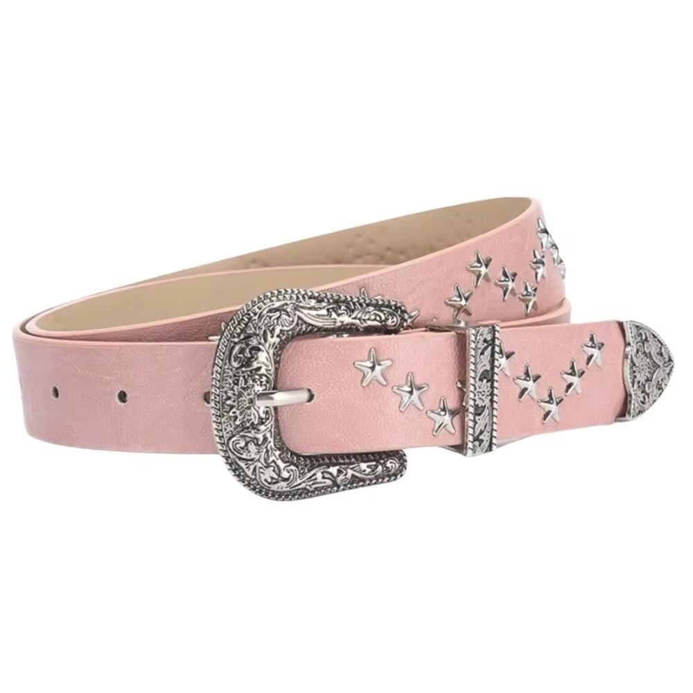 Solid Color Western Studded Belt Gothic Star Waistband Trouser Belt Y2K Punk Belt  Unisex
