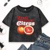 Свежая летняя футболка с принтом апельсина цитрусовых для женщин, из стираного хлопка, с круглым вырезом, уличная одежда, летние футболки Y2K, одежда