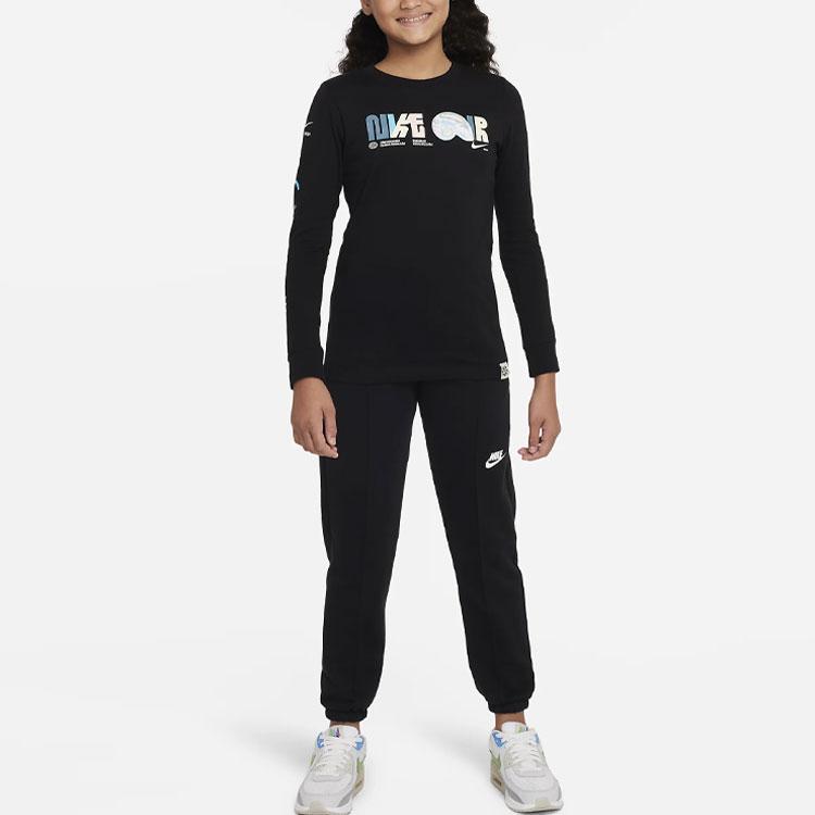 Nike Спортивная футболка с длинным рукавом и принтом букв, детские топы, черный цвет DX9531-010