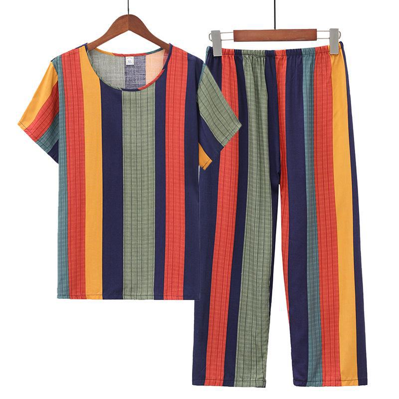 Women's Summer Short-Sleeve Cotton Silk Pajama Set - Lightweight, Two-Piece Loungewear for Outdoor and Indoor Use