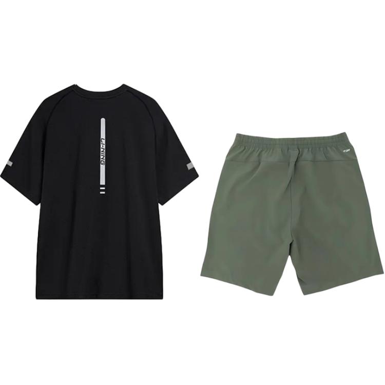 Li-Ning Модная Дышащая Удобная Футболка Пуловер с Круглым Вырезом и Коротким Рукавом Повседневный Спортивный Комплект Унисекс Топы YTSU163-3+YKSV147-1