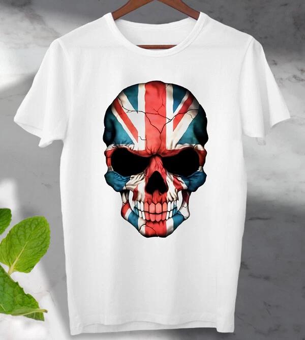Футболка с черепом и флагом Великобритании Union Jack Англия Унисекс Мужская, Женская