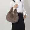 Small Hobo Handle Bags for Women Shoulder Bags Designer Furry Purse and Handbags Fashionable Cute Female Plush Bag