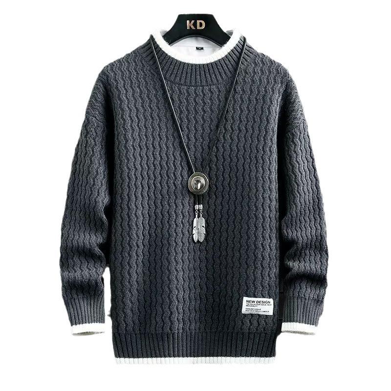 Мужской вязаный свитер свободного кроя в корейском стиле однотонный - Теплый пуловер на осень/зиму