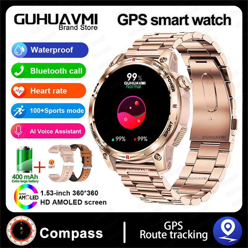 Новые умные часы для активного отдыха GPS-компас AMOLED-экран Водонепроницаемые для плавания Bluetooth-звонки Умные часы для мужчин и женщин