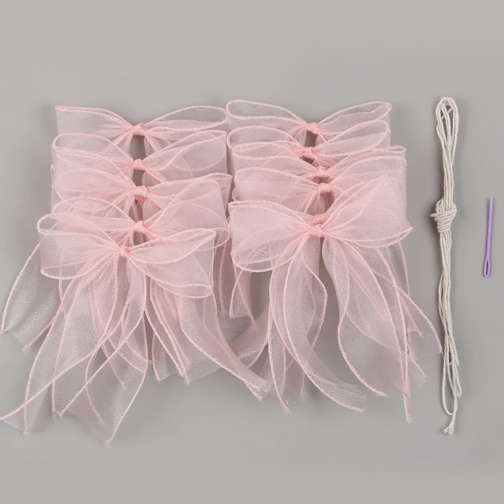 1 String of 12pcs Tulle Bow Garland Pink Bowknot Banner Garlands for Decoration Ribbon Garland Party Banner for