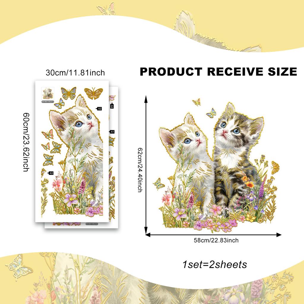 Da19031 Креативная бронзовая милая кошка цветок наклейка на окно магазин украшение для дома двухсторонняя визуальная статическая наклейка на стекло