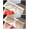 2PCS Transparent Photochromic Oval Glasses Women's Stainless Steel Frame PC Material Fashionable Metal Chain