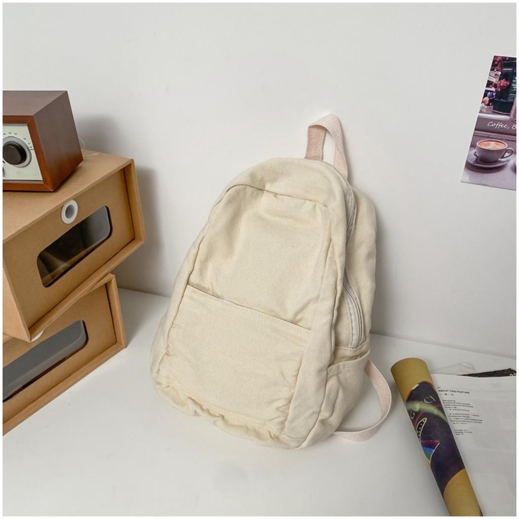 New Style Japanese Solid Color Canvas Casual Backpack Retro Niche Simple Student Class