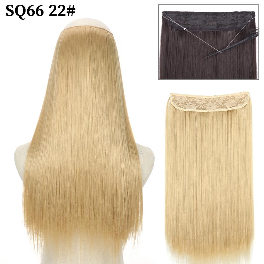 MISS WIG Synthetic Invisible Fish Wire No Clip Wavy Hair Extensions Long Hairpiece Natural Black Brown Blonde for Women Fake Hair Piece