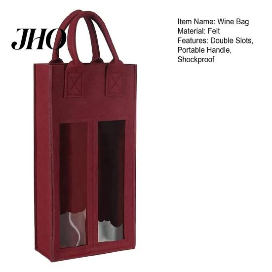 Festival Wine Bottle Carrier Double Bag with Portable Handle Shockproof Heavy Duty Tote Felt Reusable Champagne Beer Handbag Gift Durable