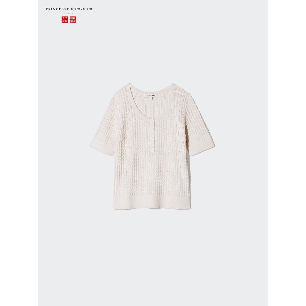 Uniqlo Японский вязаный свитер с воротником-хвостом и коротким рукавом