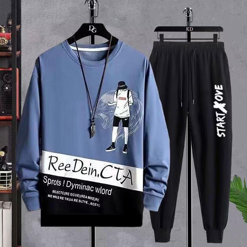 Мужской осенний повседневный спортивный костюм в корейском стиле – модный комплект из двух предметов для подростков и студентов