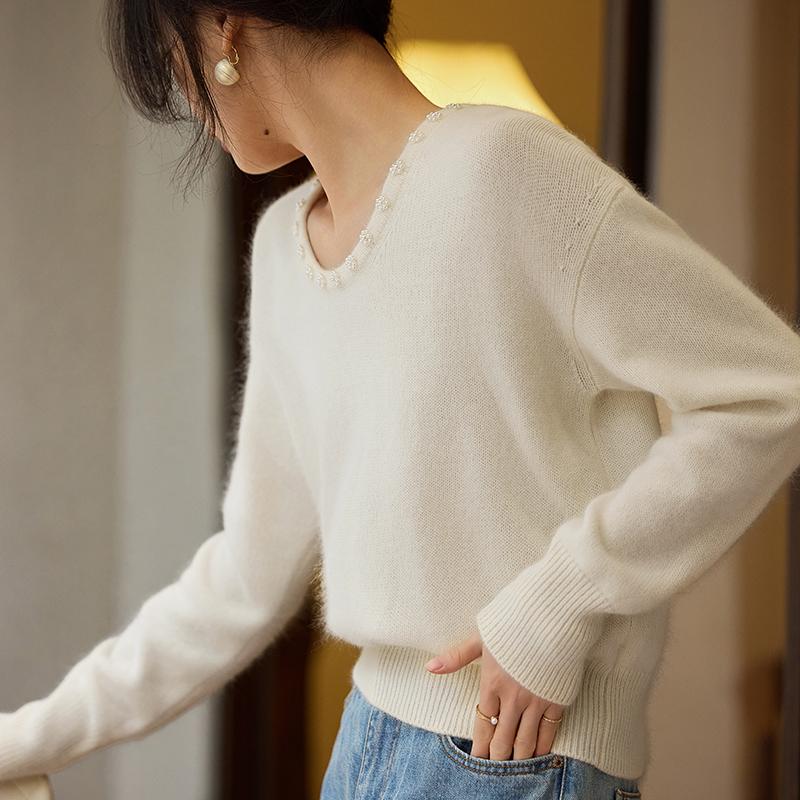 Женский кашемировый свитер Qinghe Cashmere 30% кашемир 70% шерсть Осень и Зима Пуловер Теплый и Модный