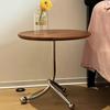 Circular Coffee Table with Retro Style, Space Saving Design, Adjustable Height, Movable Casters, Living Room Coffee Table