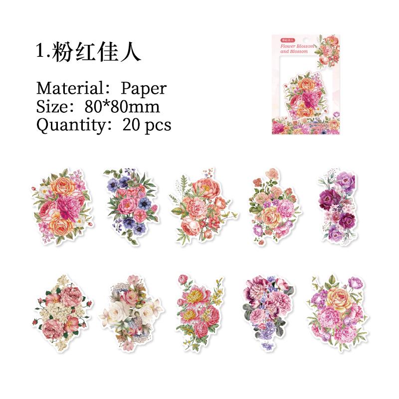 20 pcs Flower Sticker Literature Art Decorative Scrapbooking Diy Diary Album Creativity hand made Collage material