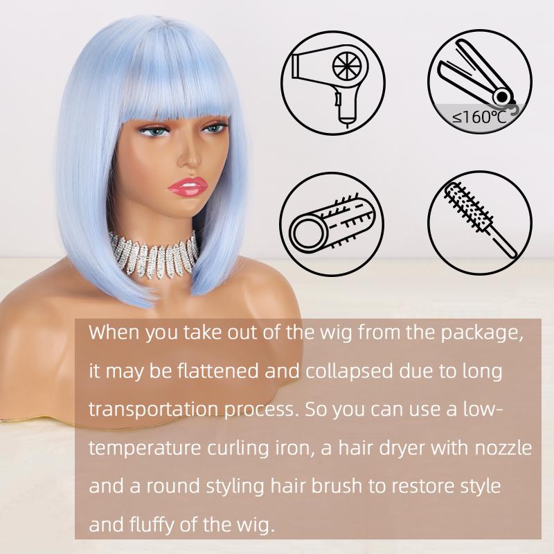 LISI HAIR Короткий прямой парик Боб светло-голубого цвета с челкой из синтетического волокна для косплея, светлый цвет, женский модный парик до плеч, парик Боб